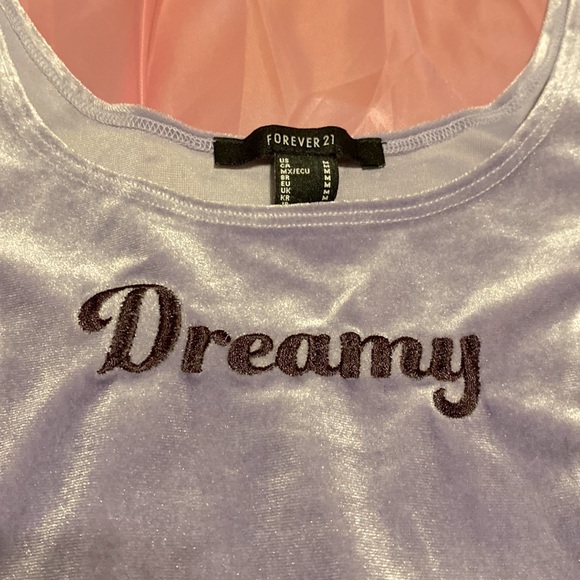Y2K Purple Velour Dreamy Embroidered Crop Top - Picture 2 of 4